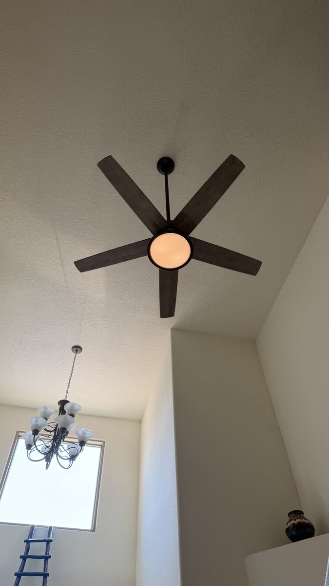 New ceiling fan with light installed on a vaulted ceiling, Albuquerque