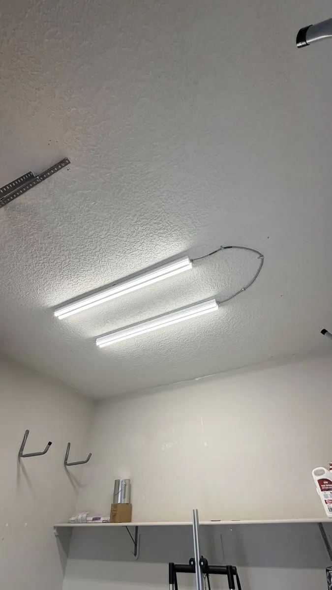Garage LED shop lights installed and lit