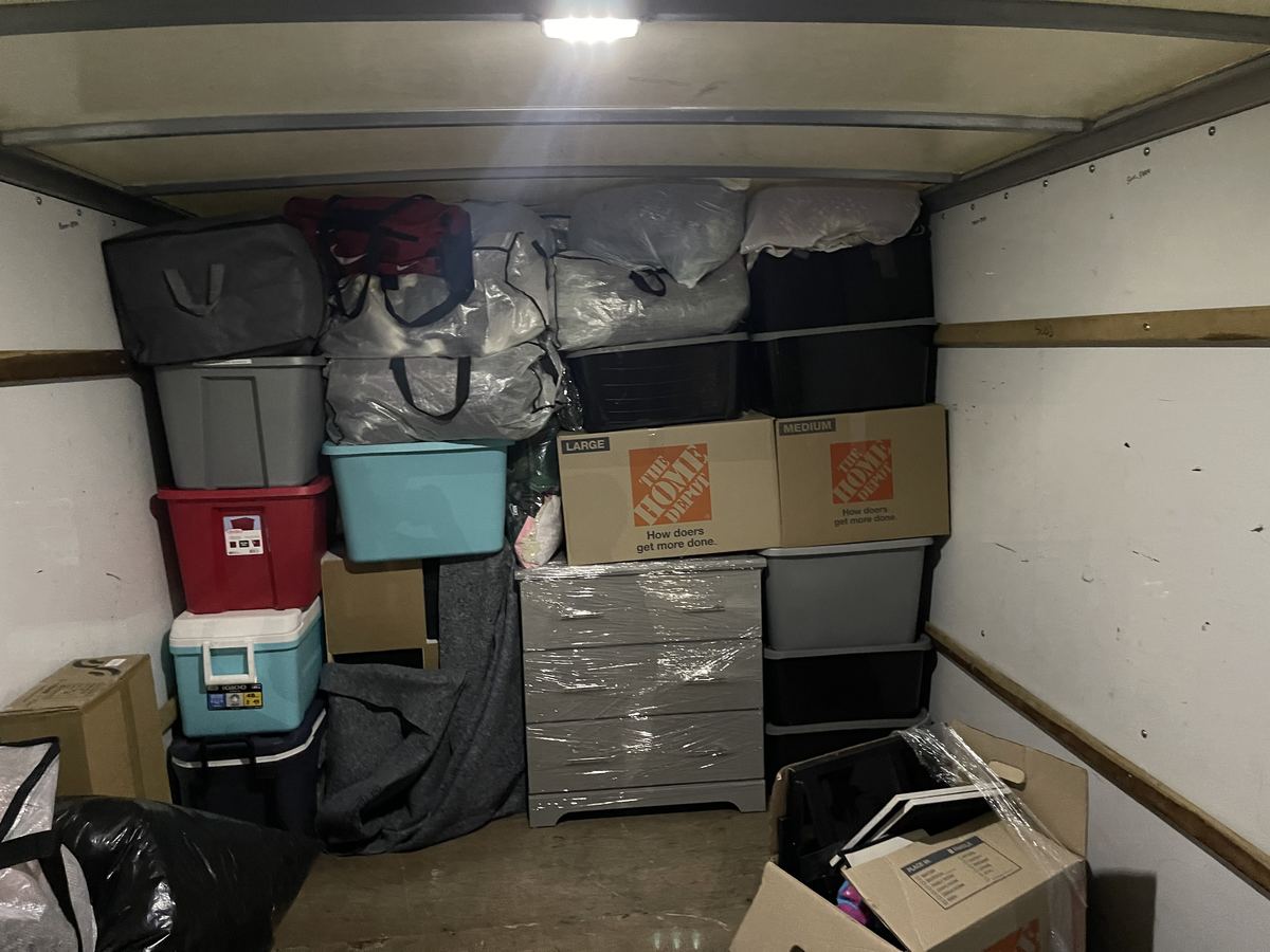 Loading labor: container packed tight with bins and furniture