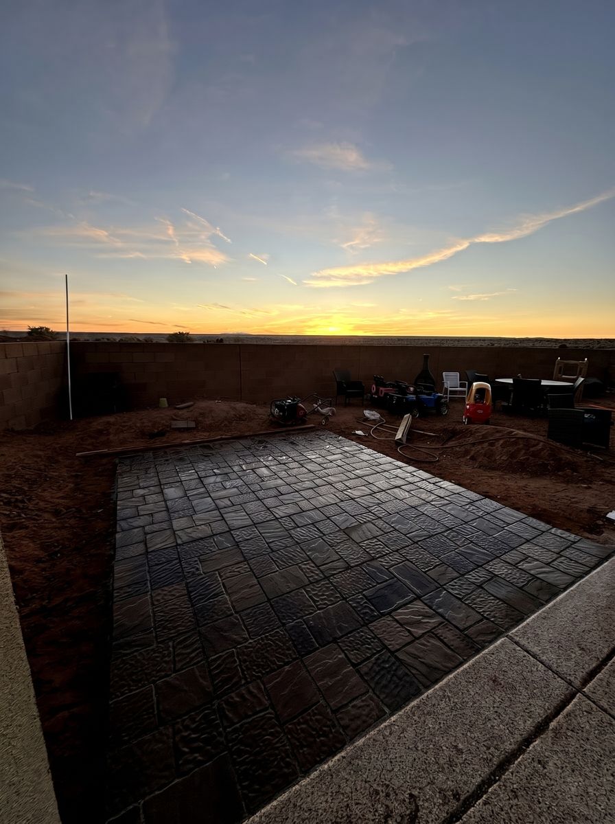 Paver patio at sunset, Rio Rancho backyard