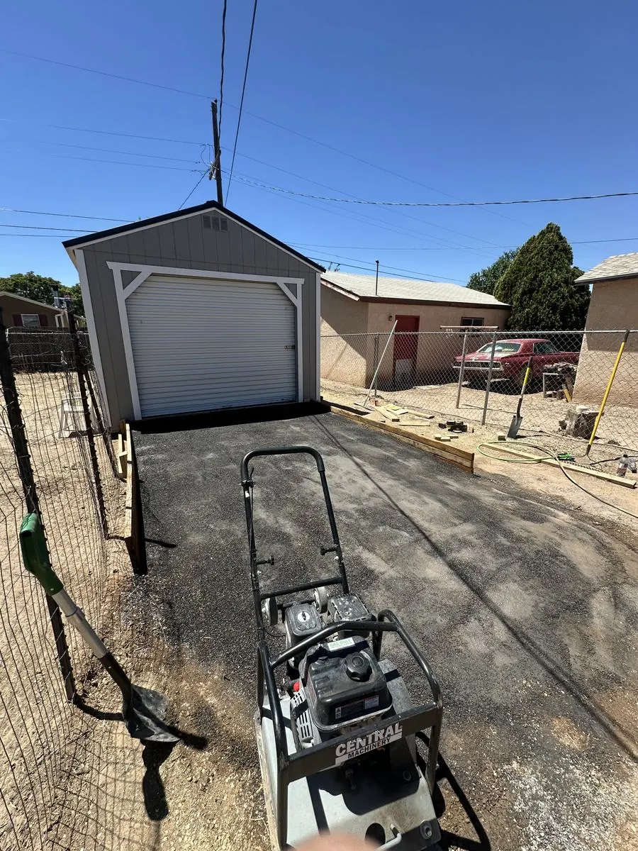 Compacted base pad installed for a shed in Albuquerque